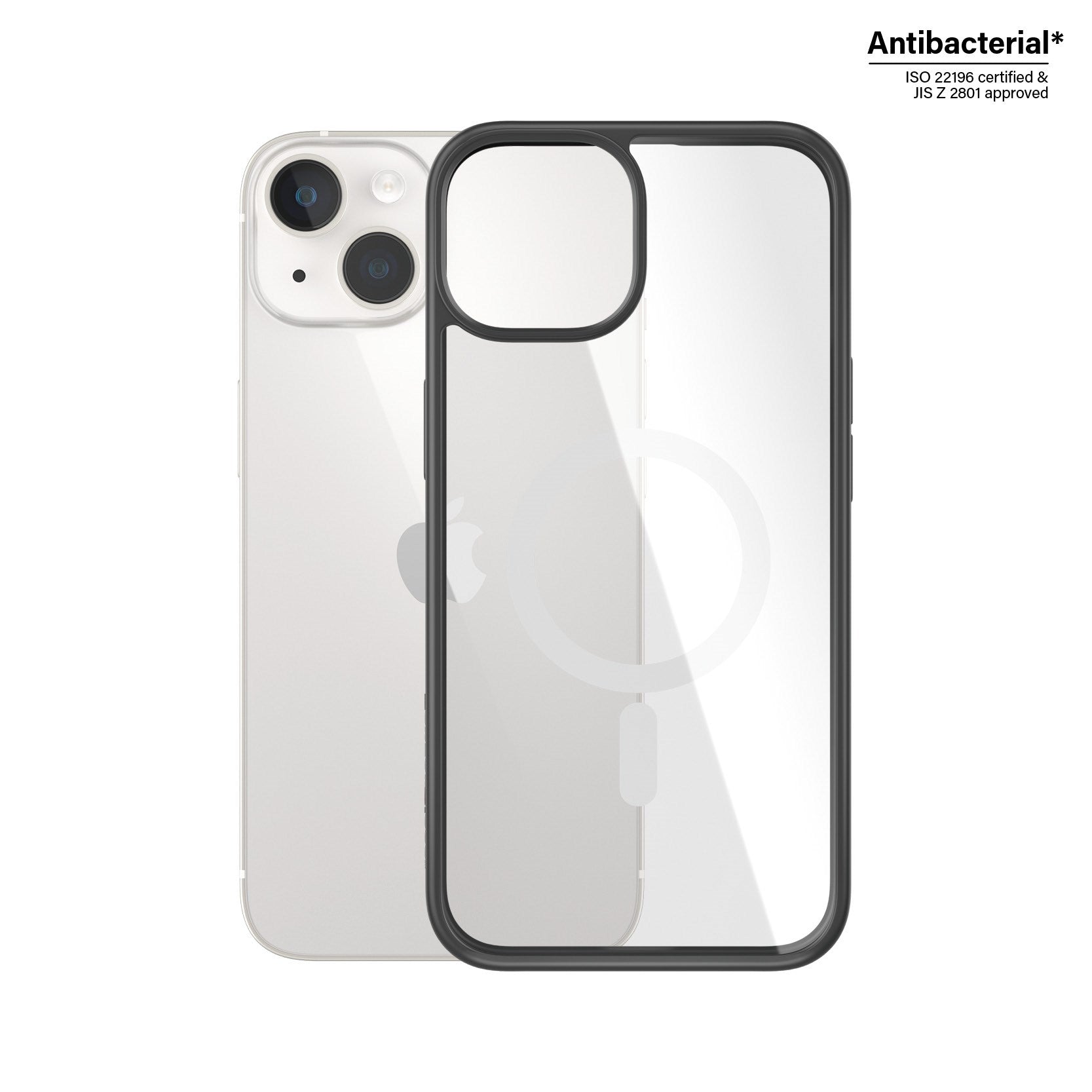 PanzerGlass® ClearCase Transparent m. Weiss MagSafe & Schwarz Rahmen iPhone 14 | 13